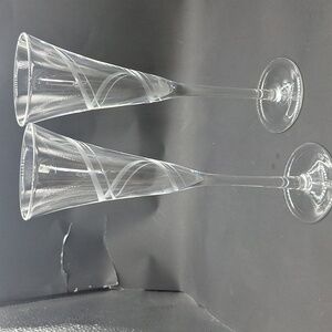 Glass Champagne Toasting Flutes Stemware Ribbon Design
